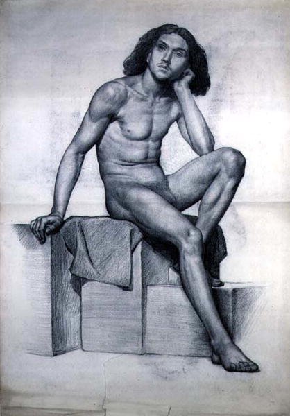 Studie sedícího nahého modelu od William Hamo Thornycroft