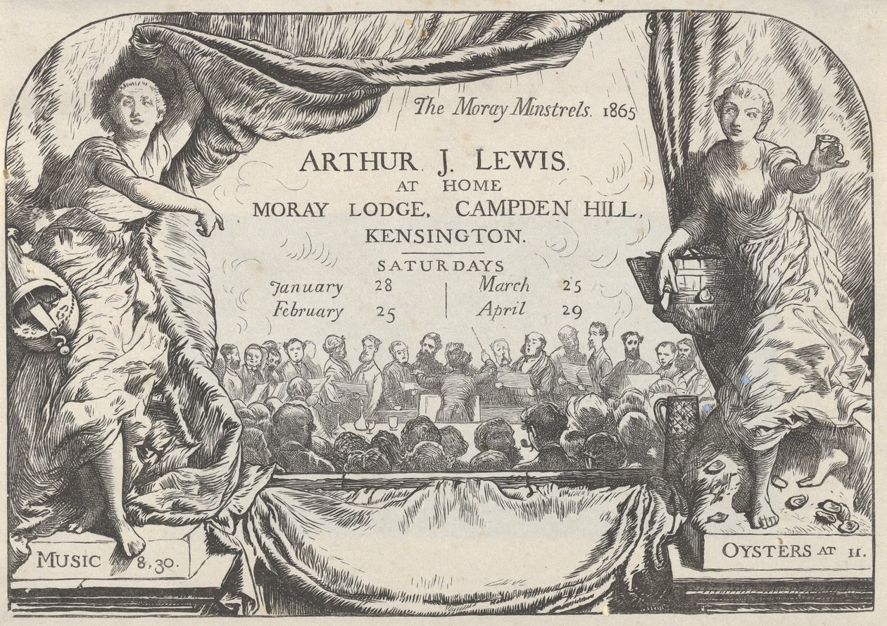Pozvánka Moray Minstrels Arthura Jamese Lewise, 1865. od William Harcourt Hooper