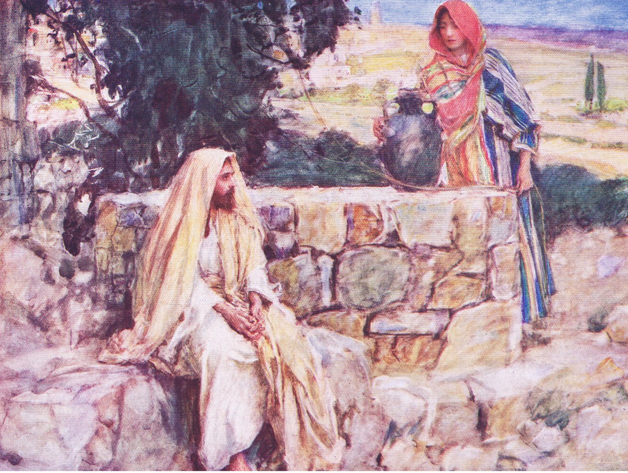 Kristus a žena Samaří, z The Bible Story vydané nakladatelstvím Hodder & Stoughton, kolem roku 1930 od William Hatherell