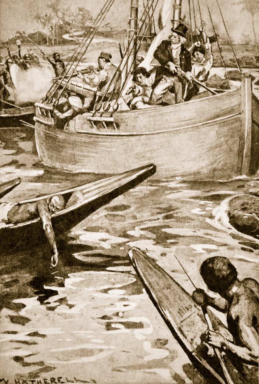 Poslední boj Mungo Parku proti domorodcům v peřejích Bussa od William Hatherell