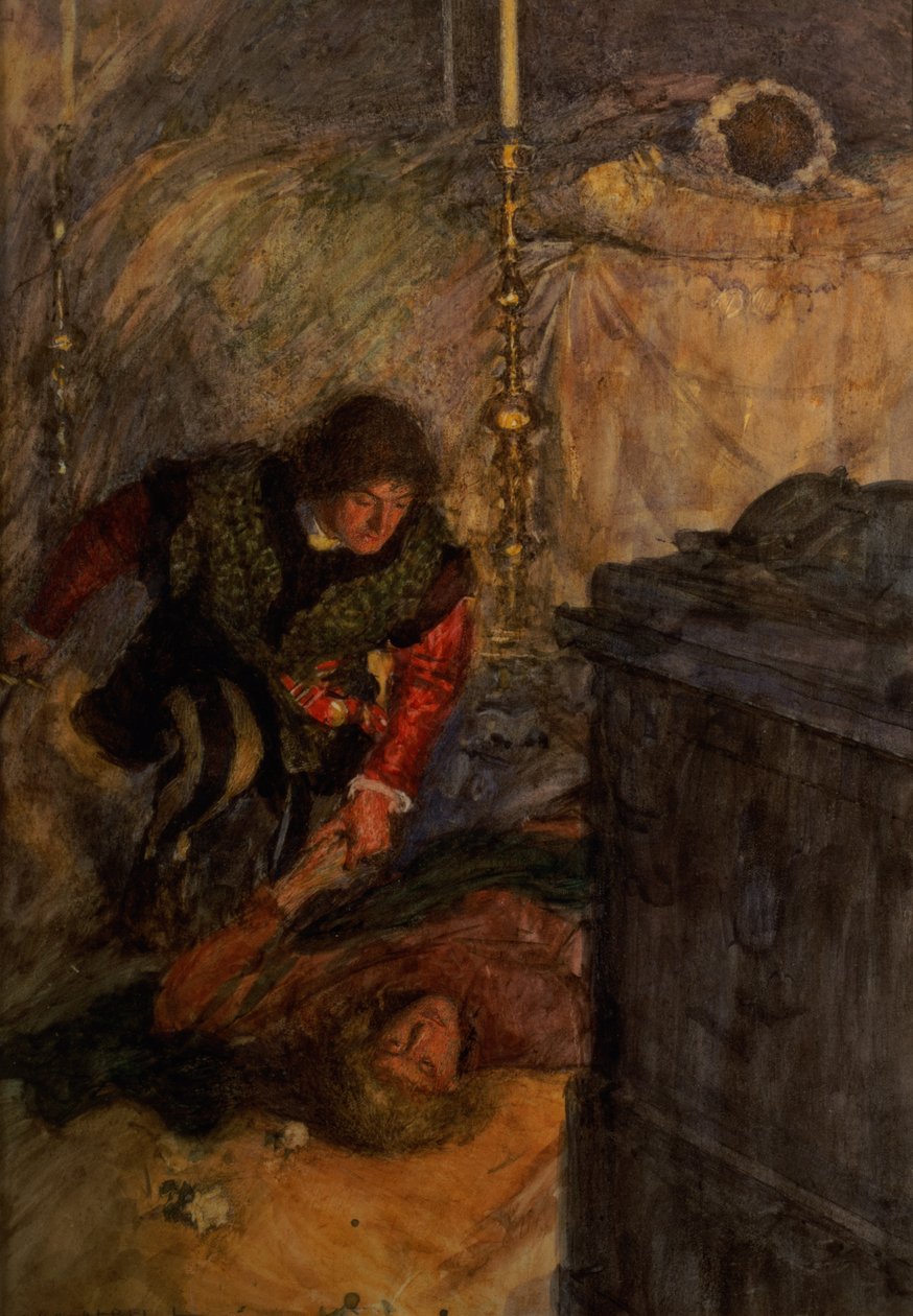 Romeo a Julie, dějství V, scéna 4 (akvarel na papíře) od William Hatherell