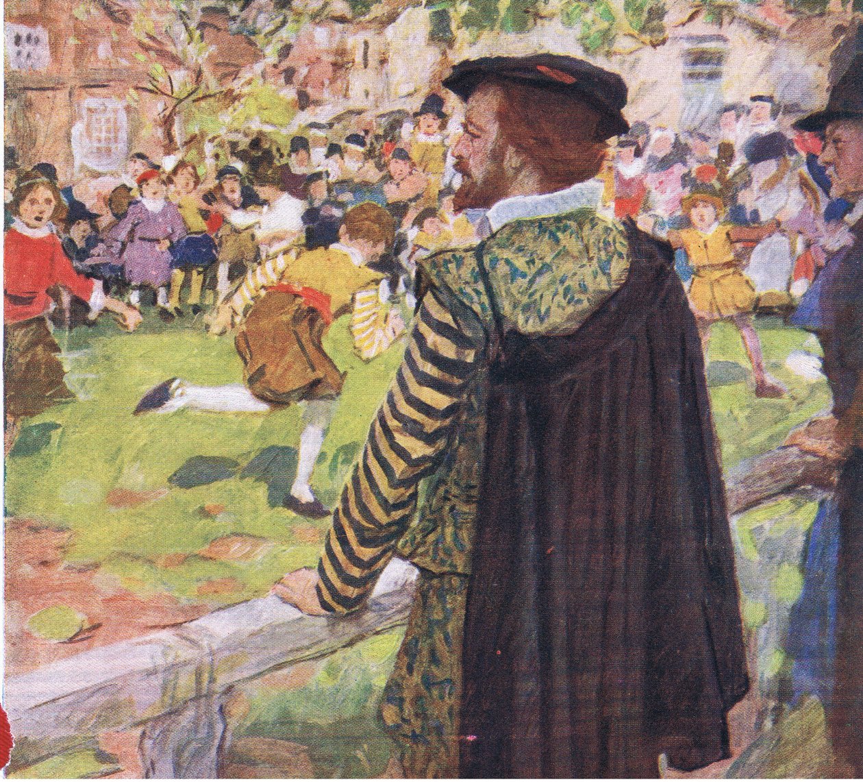 Shakespeare sleduje děti, jak si hrají poblíž Temple Bar, z My Magazine, pub.1922 od William Hatherell