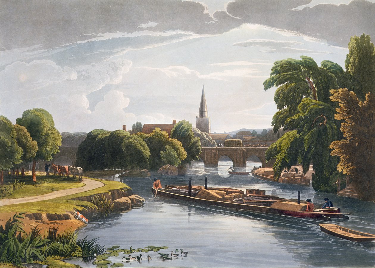 Abingdonský most a kostel, vyrytý Robertem Havellem mladším (1793-1878) publikoval 1818 (akvatinta) od William Havell