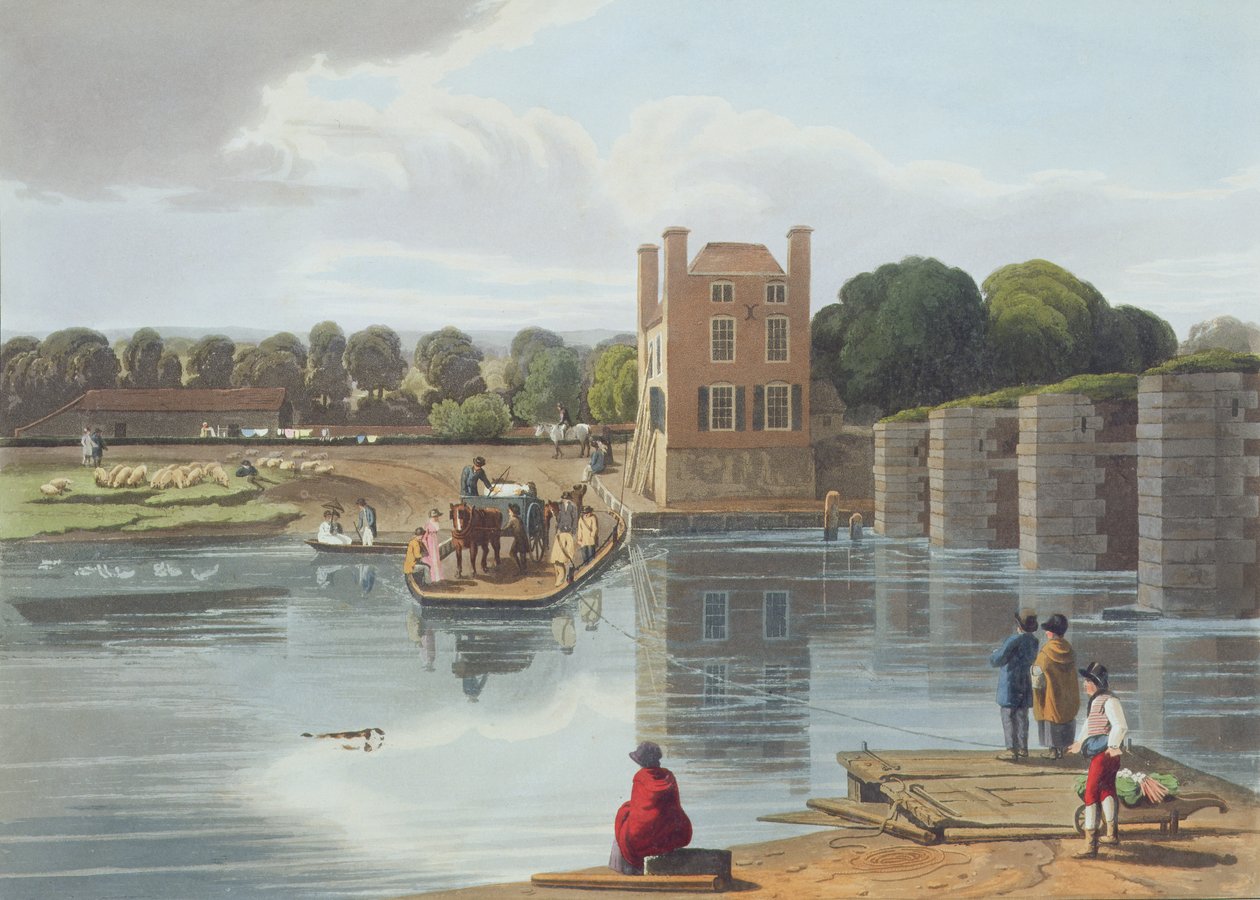 Datchet Ferry, poblíž Windsoru, vyrytý Robertem Havellem mladším (1793-1878) publikoval 1818 (akvatinta) od William Havell