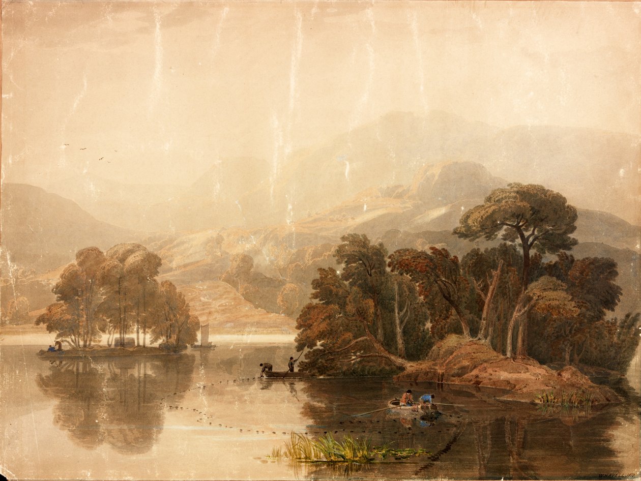 Keswick Lake (tělová barva a akvarel na papíře (nalepeno na kartě)) od William Havell