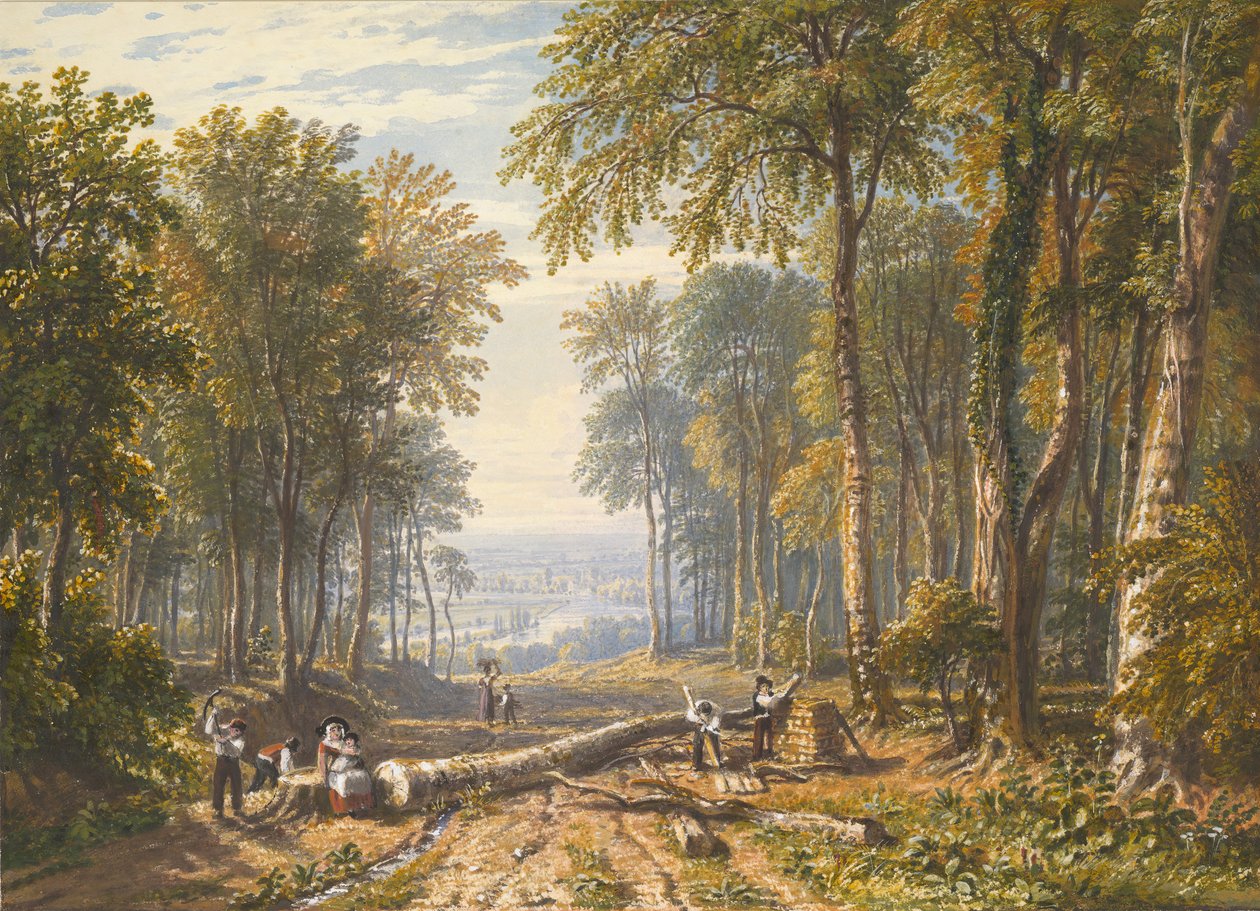 Woodcutters at Park Place, Henley, the River Thames Beyond, ca. 1826. od William Havell