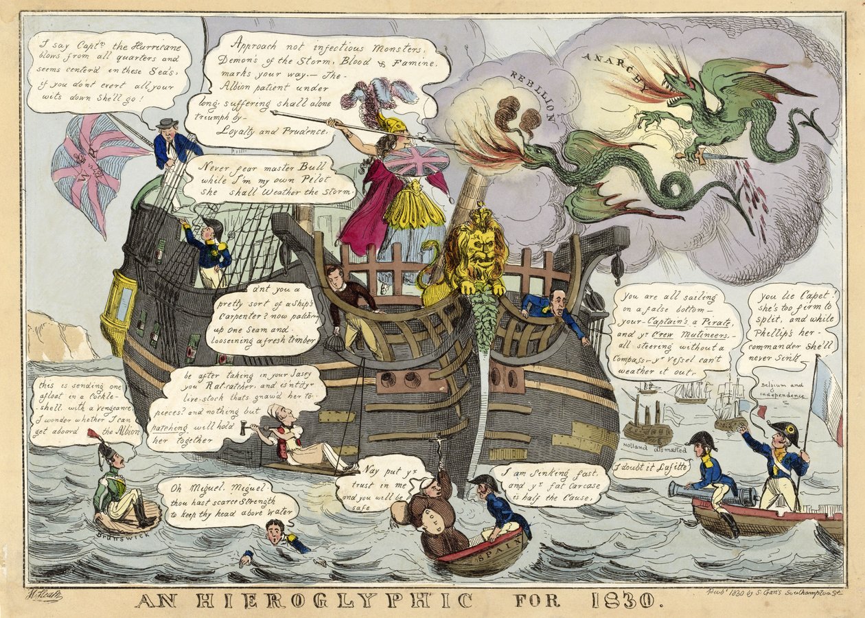 Hieroglyf pro rok 1830, hospoda. 1830 (ručně kolorovaná rytina) od William Heath