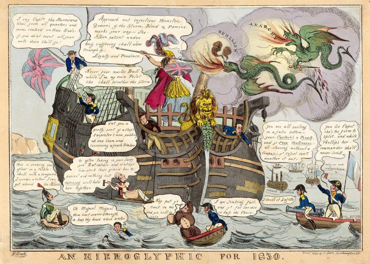 Hieroglyf pro rok 1830, hospoda. 1830 ručně kolorovaná rytina. od William Heath