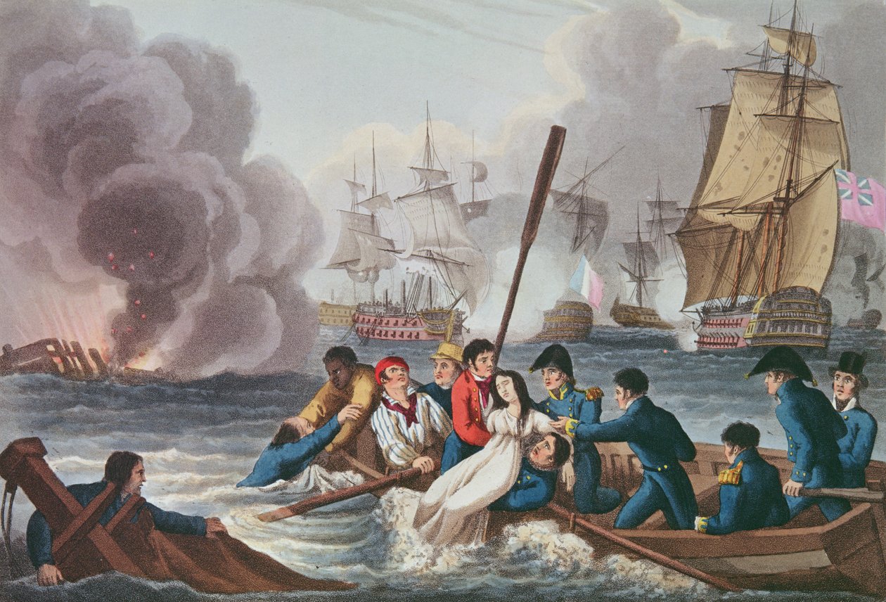 Anekdota o bitvě u Trafalgaru, vyrytá Matthewem Dubourgem (fl. 1813-20) z 
