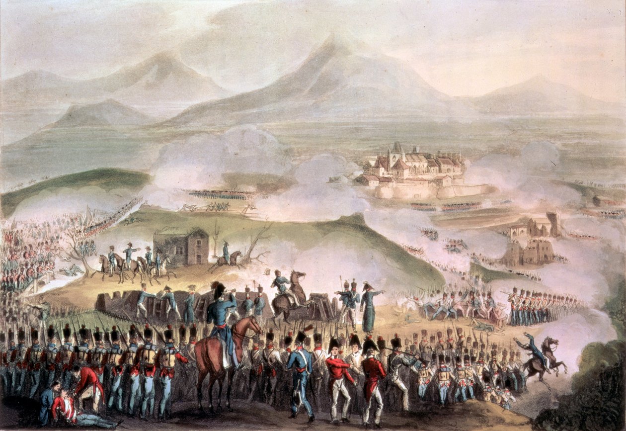 Bitva u Toulouse, 10. dubna 1814, vyryl Thomas Sutherland (b.c.1785) (akvatinta) od William Heath
