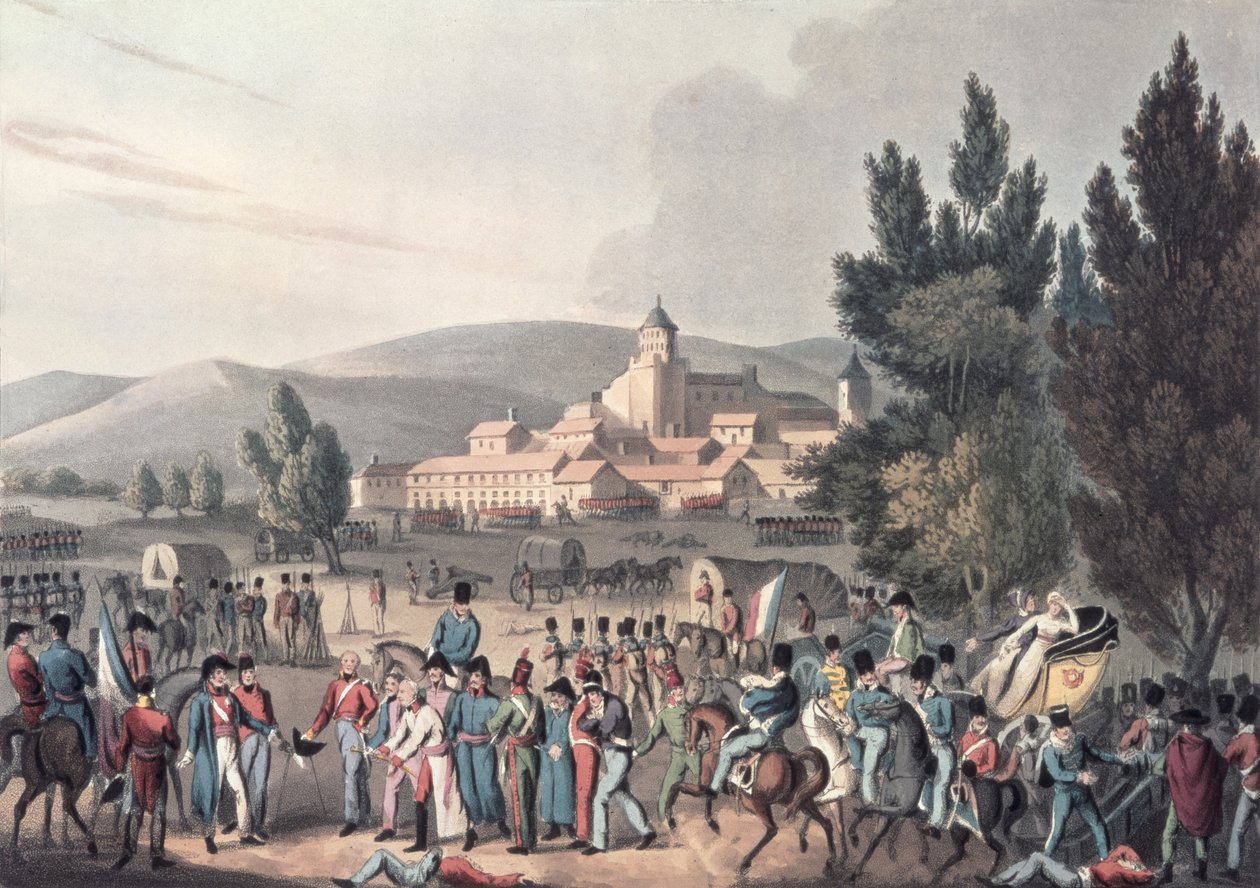 Bitva u Vittorie, 1813, Bring in the Prisoners, lept I. Clarke, akvatinováno M. DuBourgem (akvatinta) od William Heath