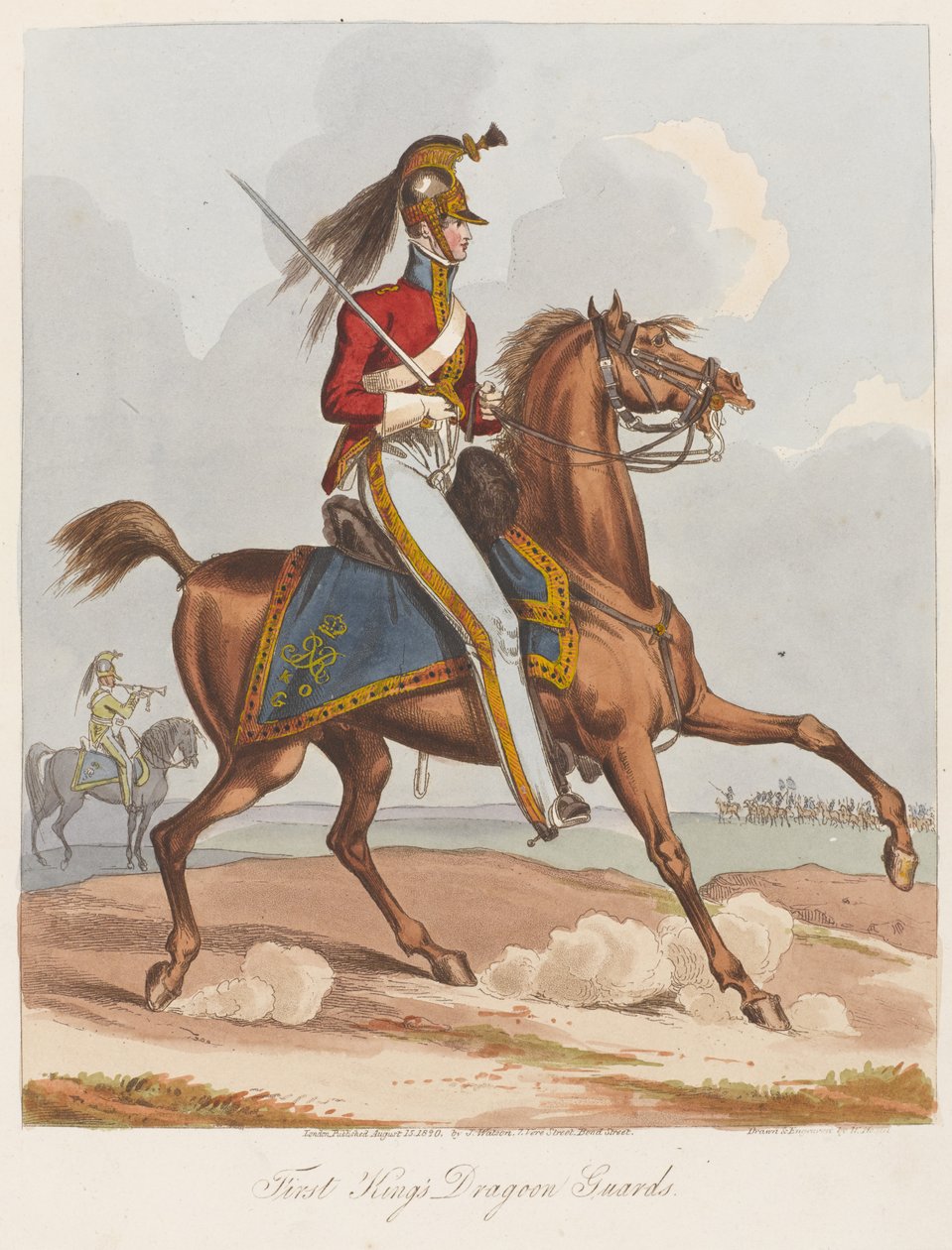 First Kings Dragoon Guards, 1820 (barevná akvatinta) od William Heath
