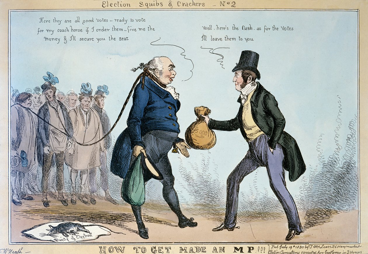 Jak se stát poslancem, 19. července 1830 (barevná rytina) od William Heath