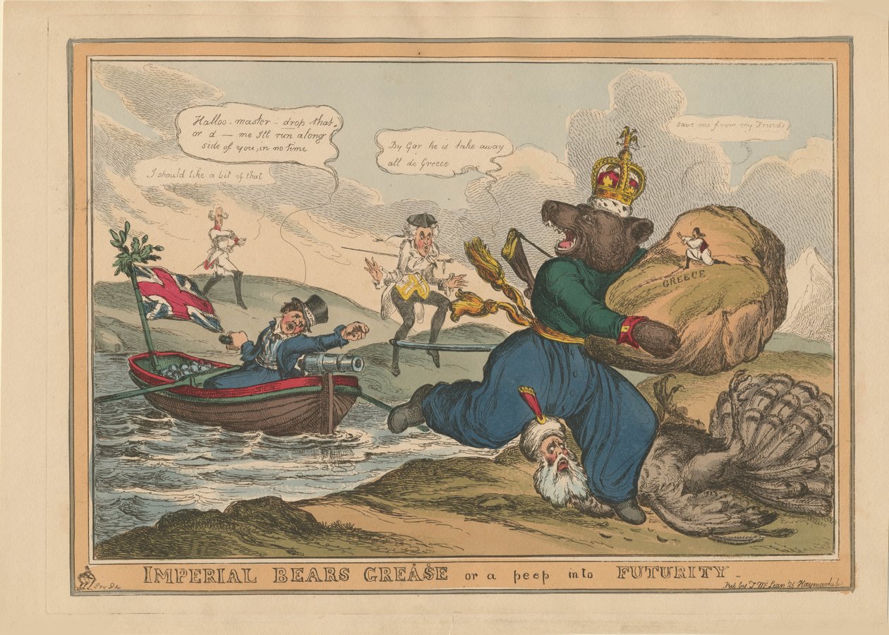 Imperial Bears Grease Řecko aneb nahlédnutí do budoucnosti. Karikatura o rusko-turecké válce, 1828. od William Heath