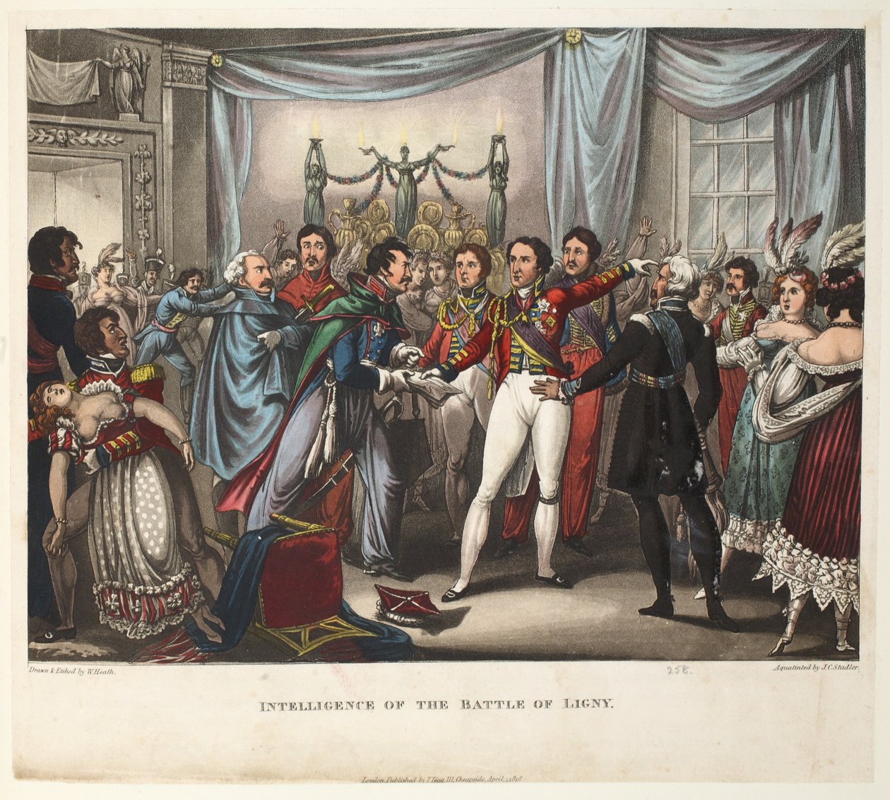 Inteligence bitvy u Ligny, akvatinta J.C.Stadlera, nakl. od Tegga, duben 1818 (akvatinta) od William Heath