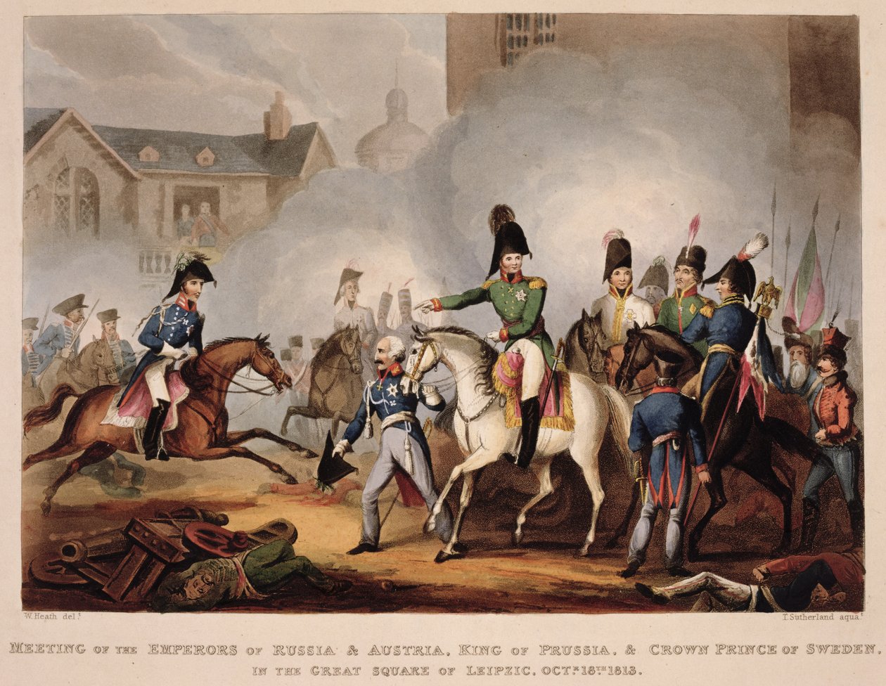 Setkání ruských a rakouských císařů, pruského krále a švédského korunního prince na Velkém náměstí v Lipsku, 18. října 1813, z 