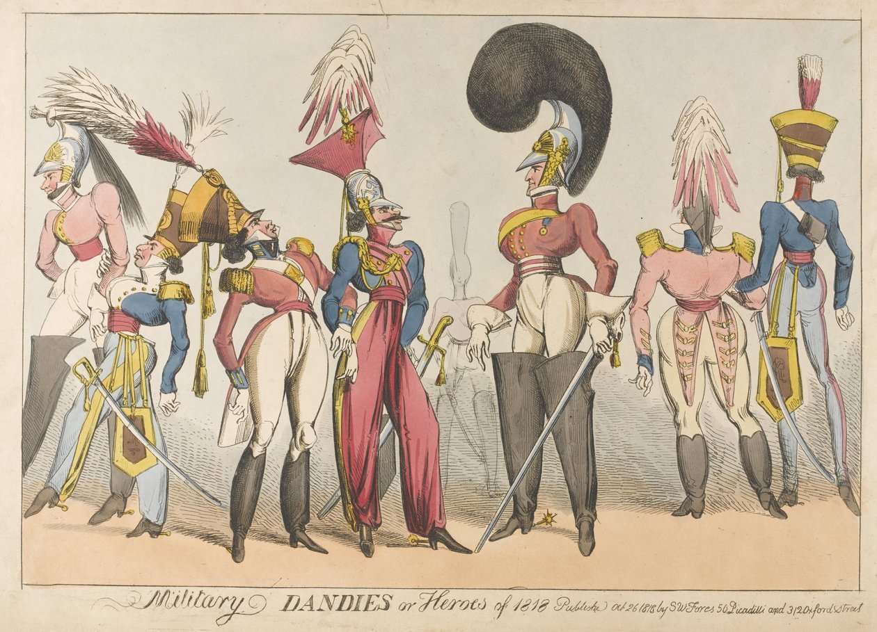 Military Dandies or Heroes of 1818, 1818 (barevný lept) od William Heath