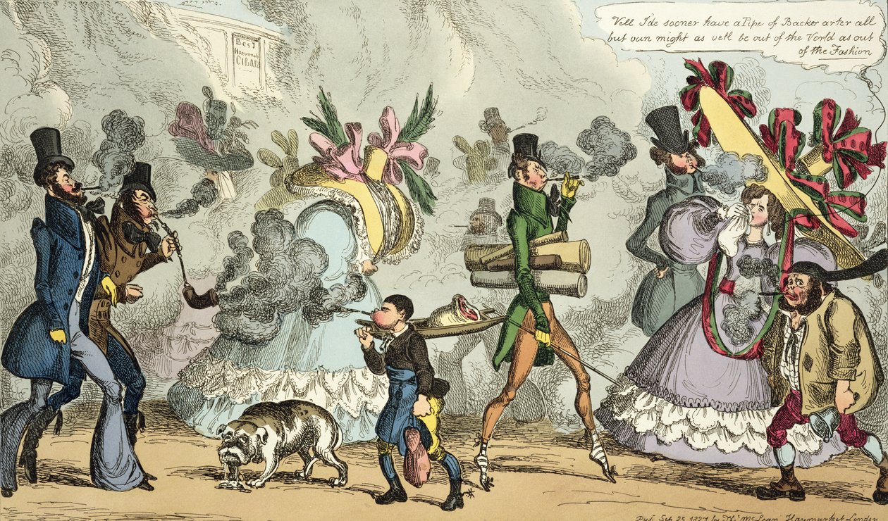Puff, Puff, It is an Age of Puffing, Puff, Puff, Puff, vydáno v září 1827 Thomasem McLeanem, Londýn (kolorovaný lept) od William Heath