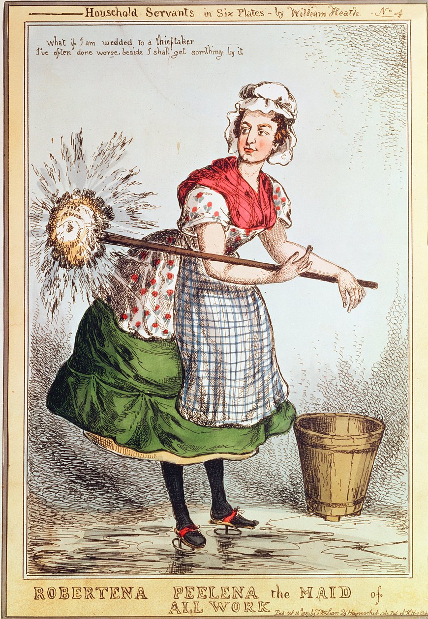 Robertena Peelena služka veškeré práce, no. 4 ze série „Služebníci v domácnosti“, vydané v roce 1829 od William Heath