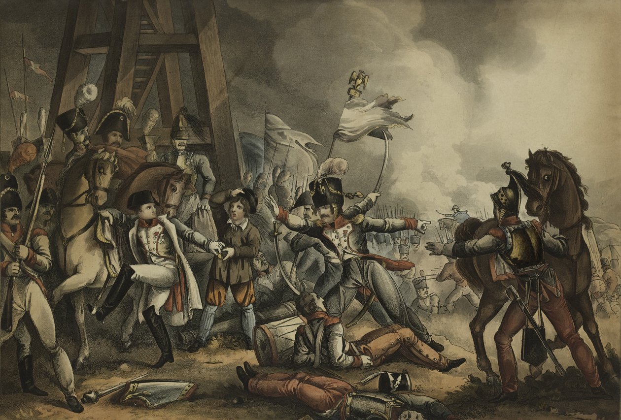 Sauve qui peut aneb Každý člověk sám za sebe, akvatinta od Thomase Sutherlanda (1785-1838), publikoval James Jenkins, 1. května 1816 (barevná akvatinta) od William Heath