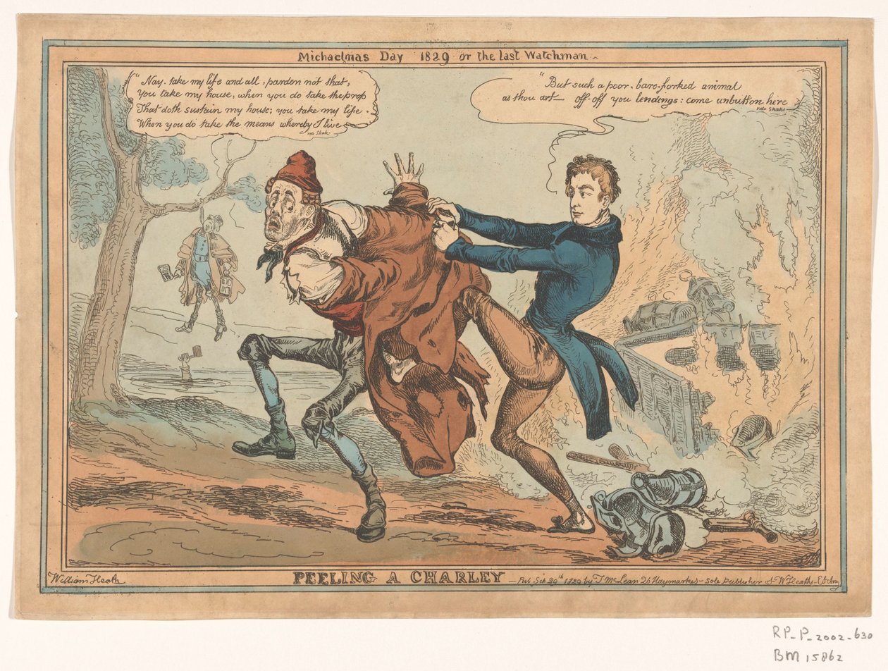 Spotpret sira Roberta Peela Peeling a Charley / Michaelmas Day 1829 aneb poslední hlídač (název na předmětu) od William Heath