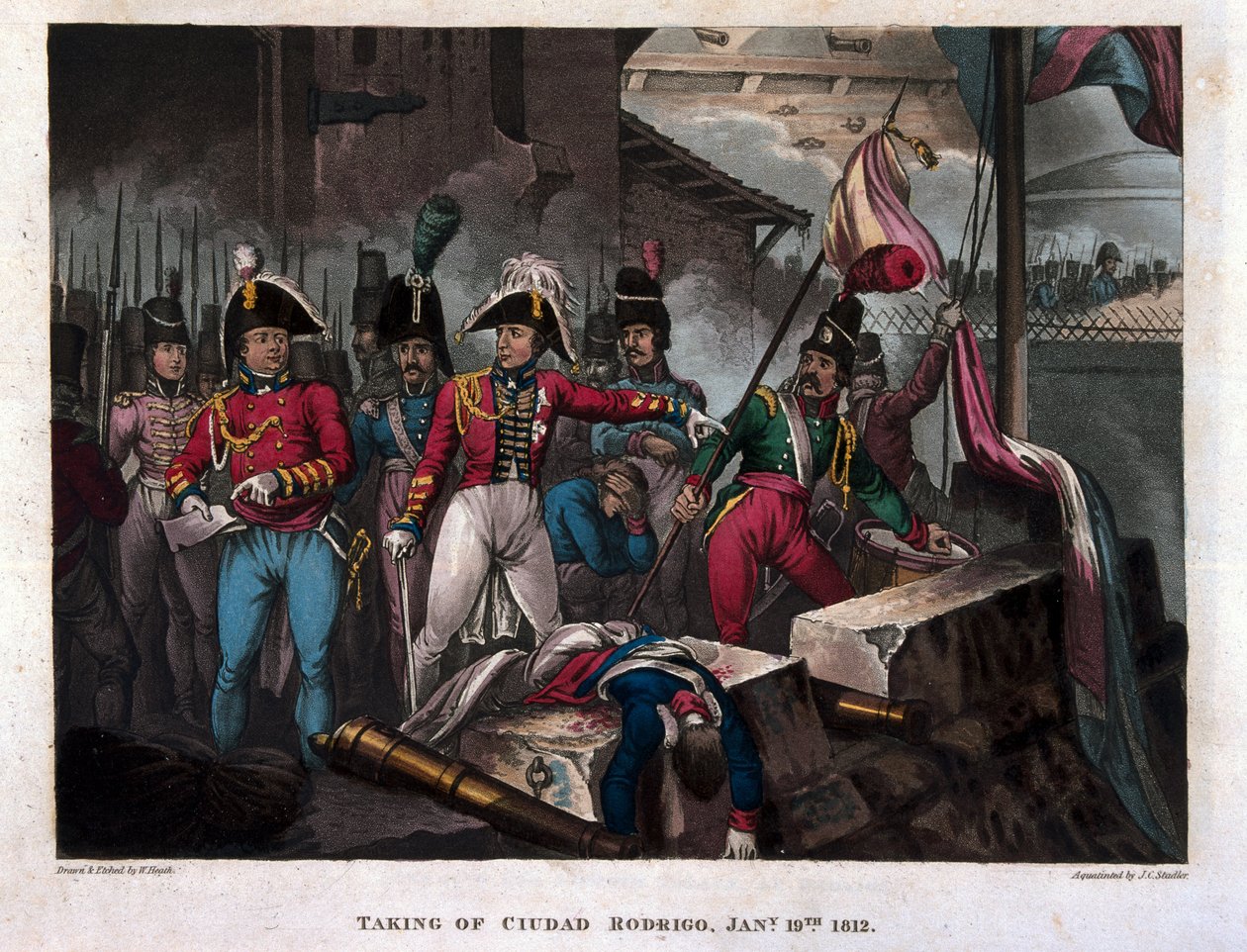 Dobytí Ciudad Rodrigo 19. ledna 1812, publikováno 1818 (akvatinta) od William Heath