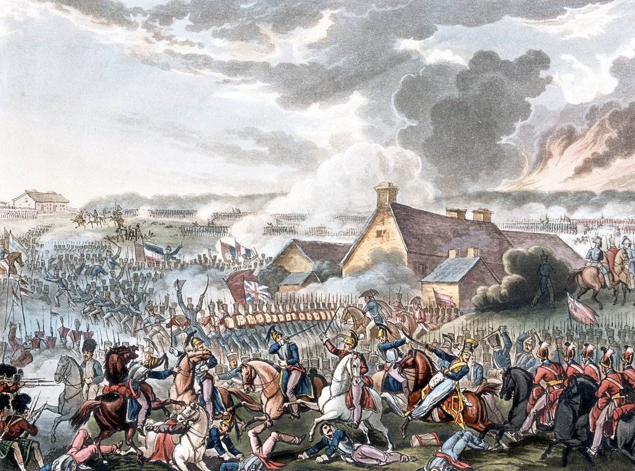 Bitva u Waterloo, ilustrace k narativní básni Dr. Syntaxe, vydaná 1818 (barevná akvatinta) od William Heath
