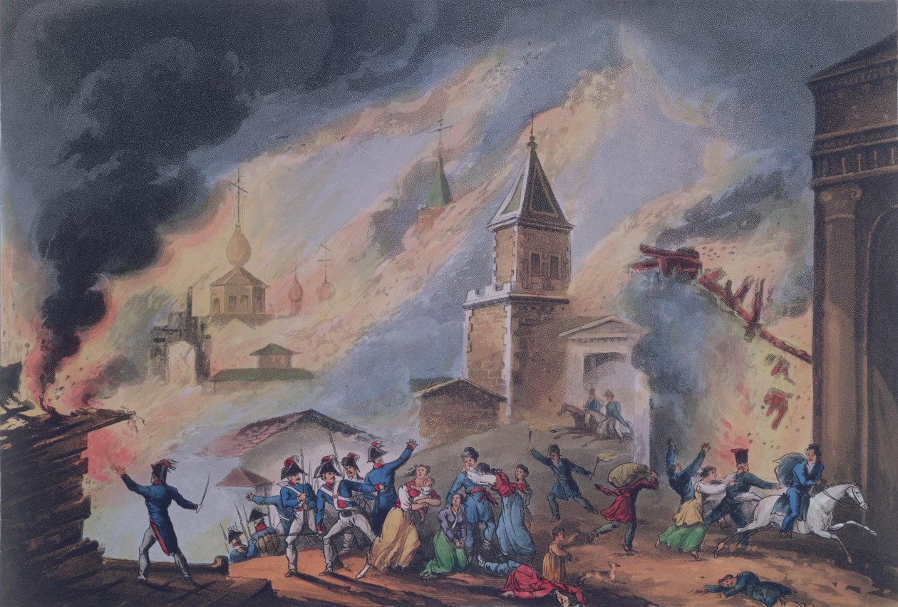 Spálení Moskvy, září 1812, vyryto Thomasem Sutherlandem (b.c.1785) (rytina akvatinty) od William Heath