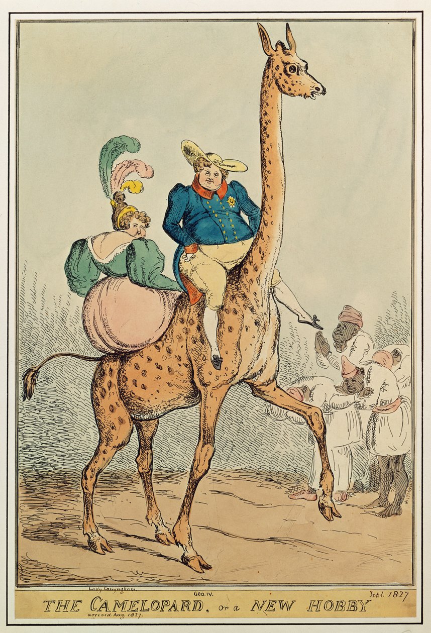 Camelopard, aneb nový koníček, 1827 (barevná rytina) od William Heath