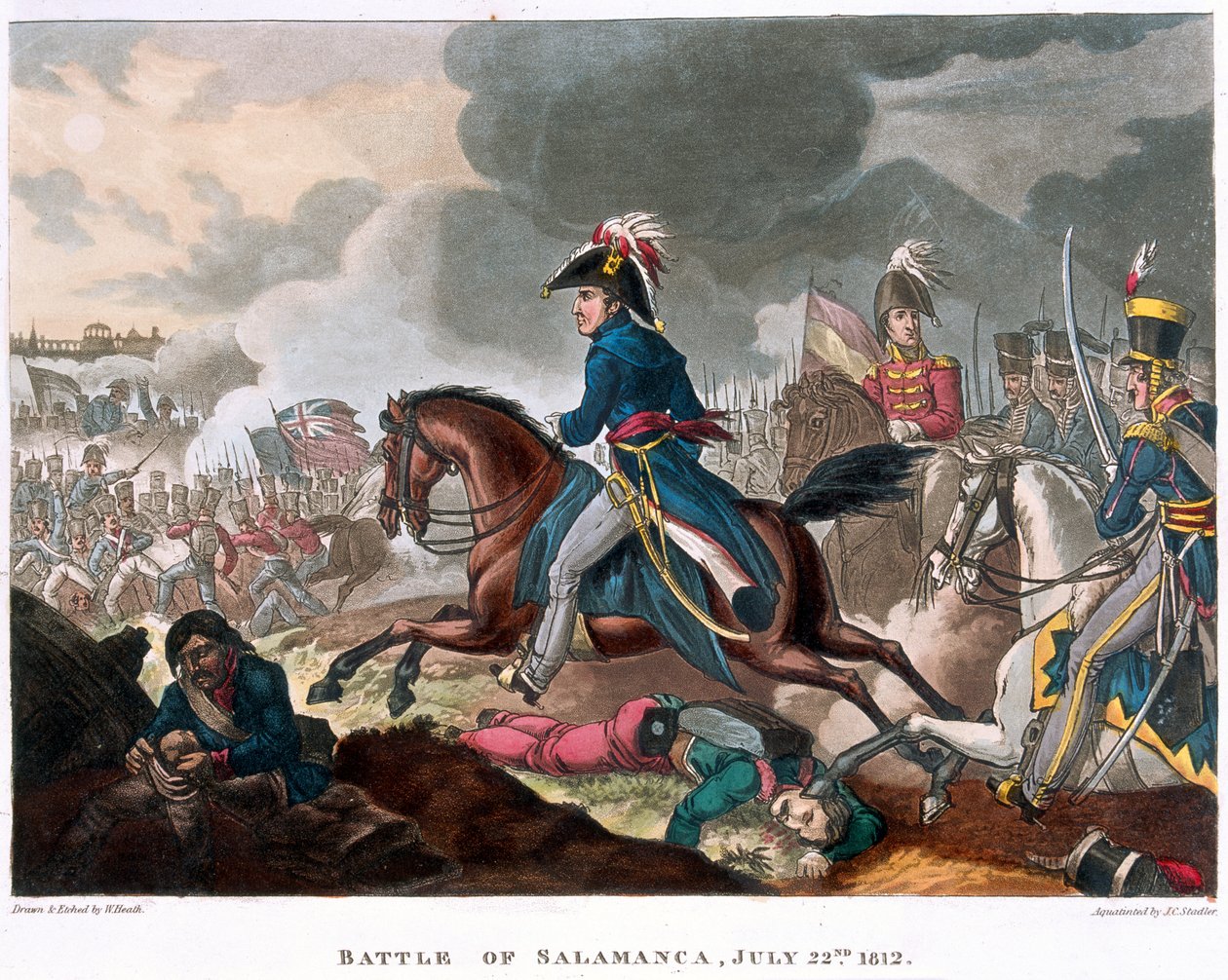 Vévoda z Wellingtonu (1769-1852) v bitvě u Salamanky, 22. července 1812, 1818 (kolorovaná akvatinta) od William Heath