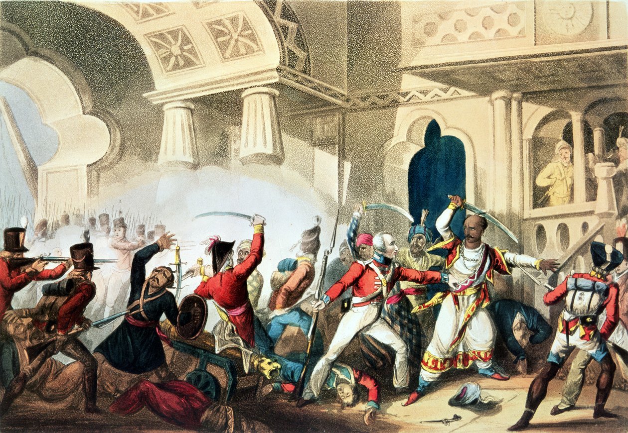 The Storming of Seringapatam, 4. května 1799, vyryl Thomas Sutherland (b.c.1785), 1815 od William Heath