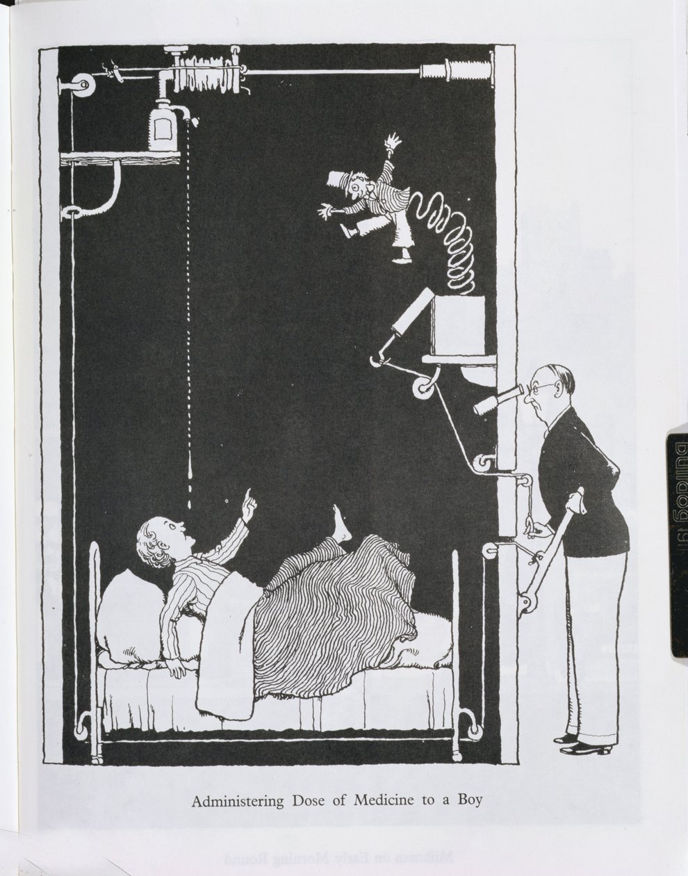 Podávání dávky léku chlapci, ilustrace z 
