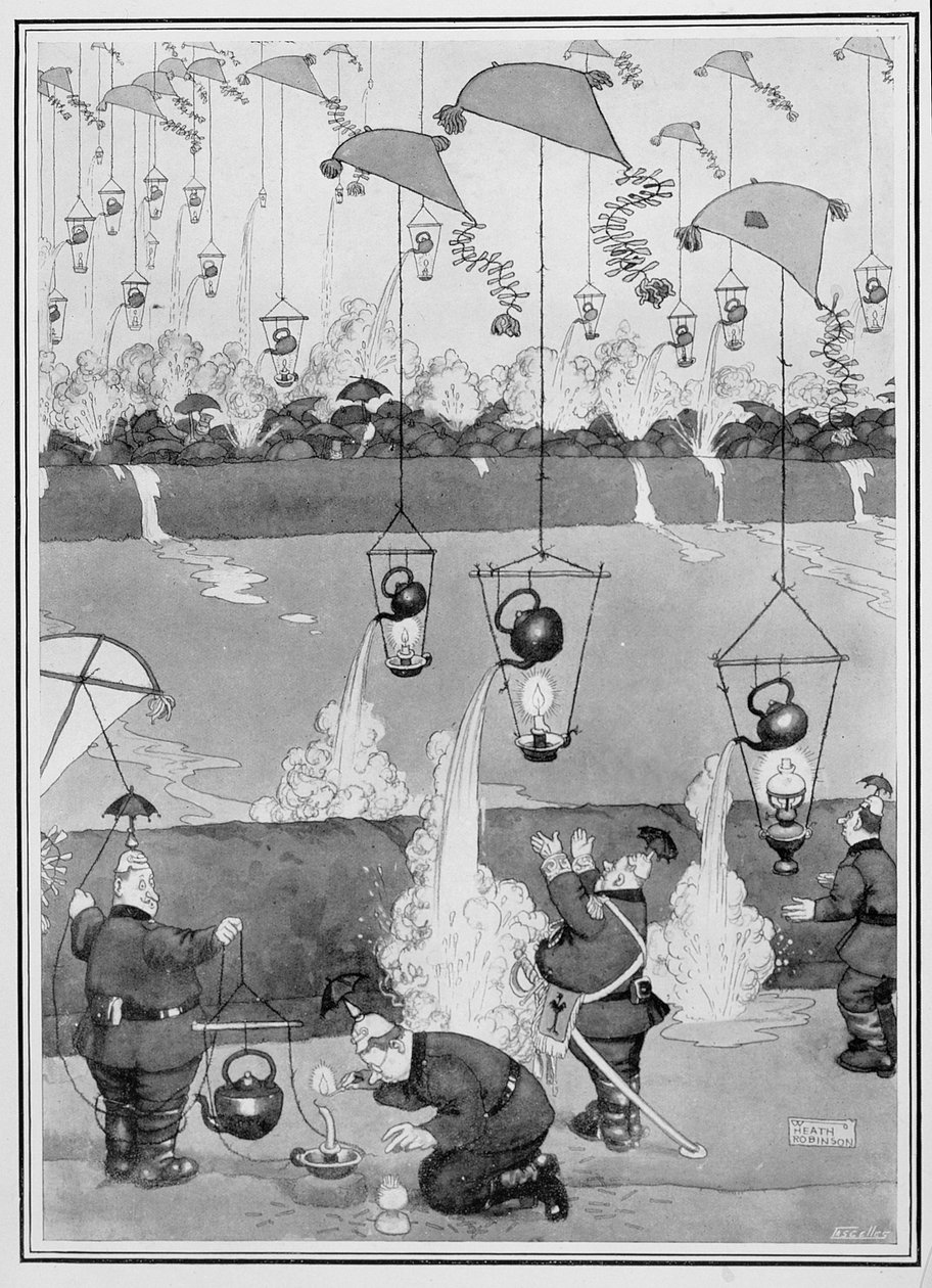 Flying Kettle Attack, from Some Frightful War Pictures, 1915 (tisk) od William Heath Robinson