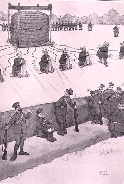 Laughing Gas Attack, z "Některých děsivých válečných obrázků" od William Heath Robinson