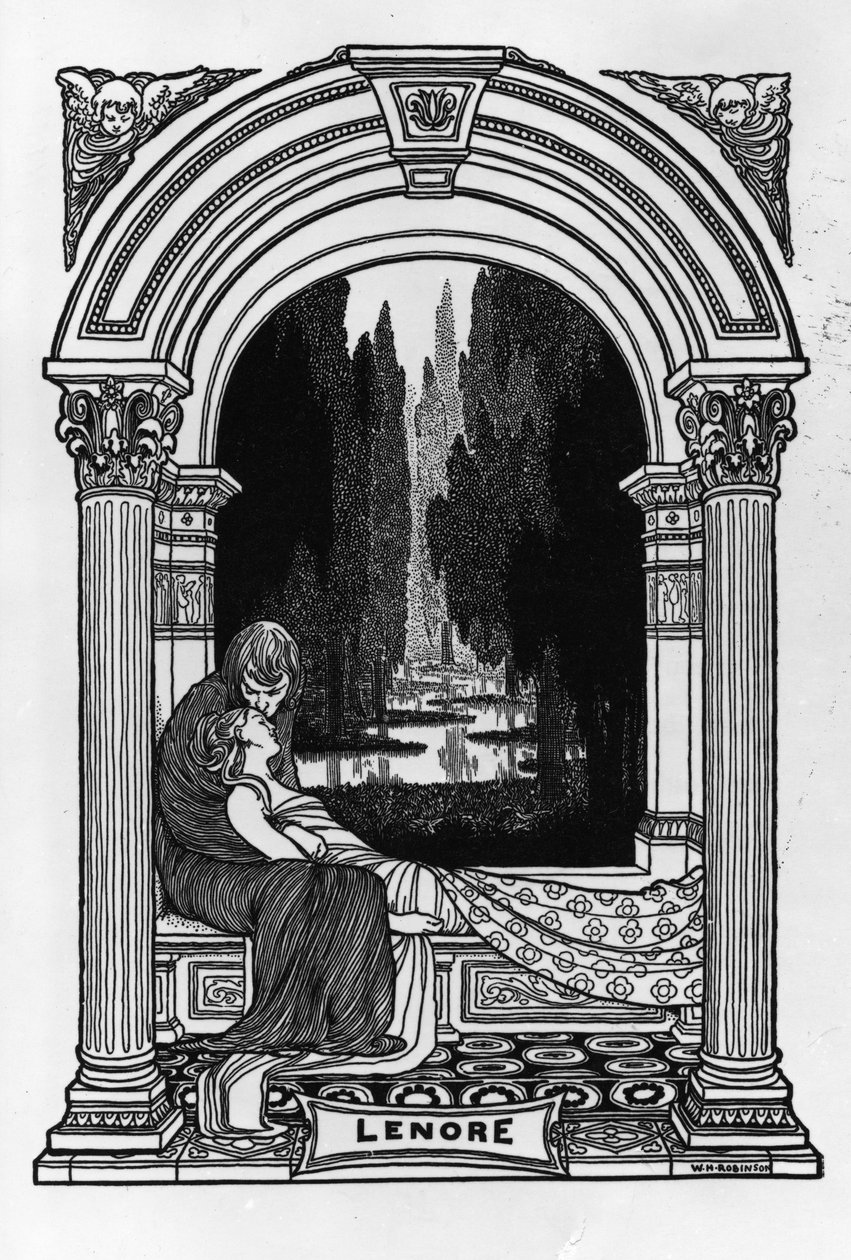 Lenore, z „Básně Edgara Allana Poea“, 1900 od William Heath Robinson
