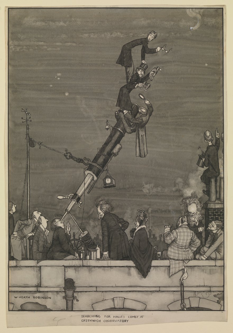 Hledání Halleyovy komety na Greenwichské observatoři od William Heath Robinson