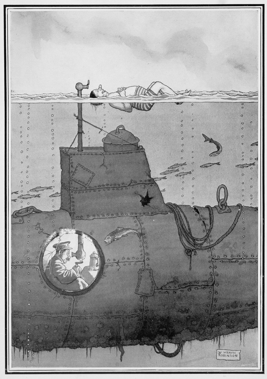 Ponorka, z některých děsivých válečných obrázků, 1915 (tisk) od William Heath Robinson