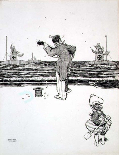 Obchodování s nepřítelem na Yarmouth Sands z „Some Frightful War Pictures“ od William Heath Robinson