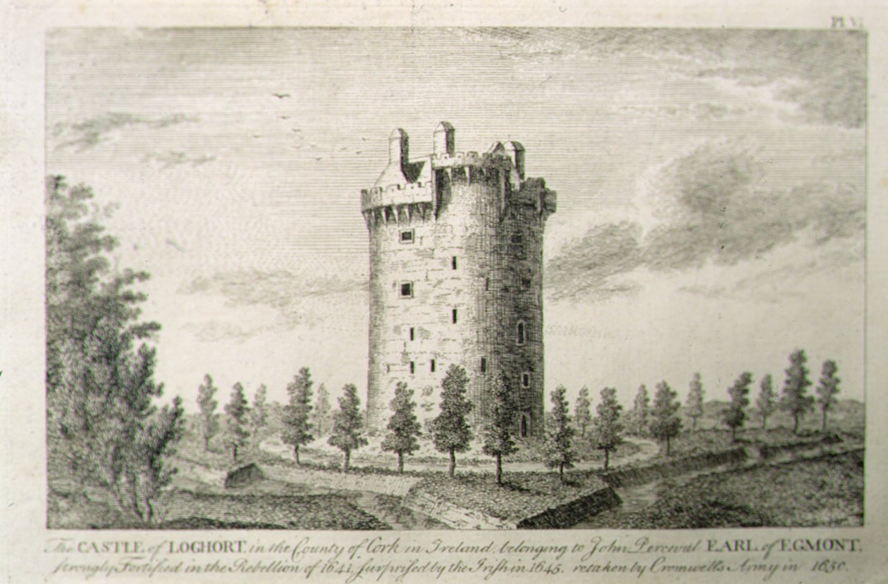 Castle Howel, Barony of Kells, County Kilkenny, Irsko, z „Scenery and Antiquities of Ireland“ od George Virtue od William Henry (after) Bartlett