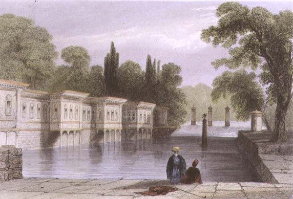 Palác sladkých vod, Istanbul, vyrytý W. Mossmanem, kolem roku 1850 (akvatinta) od William Henry (after) Bartlett