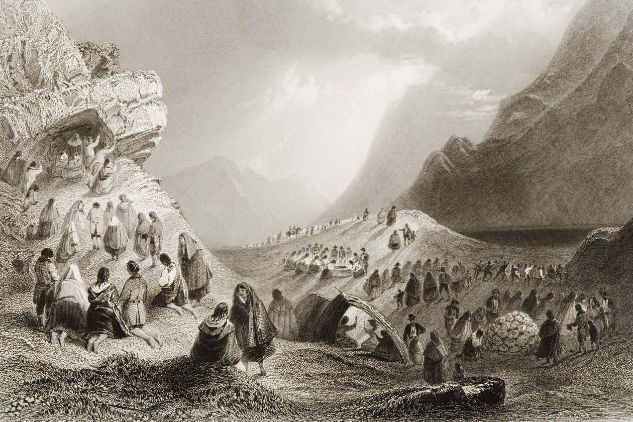 Návštěva Holywell, Connemara, hrabství Galway, Irsko, z „Scenery and Antiquities of Ireland“ od George Virtue, 1860 od William Henry Bartlett