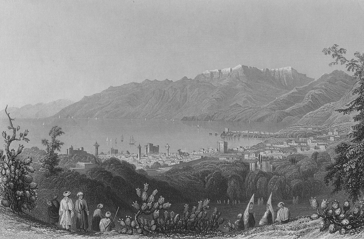 Bejrút, starověké zasnoubení, vyryl J.H. Allen od William Henry Bartlett