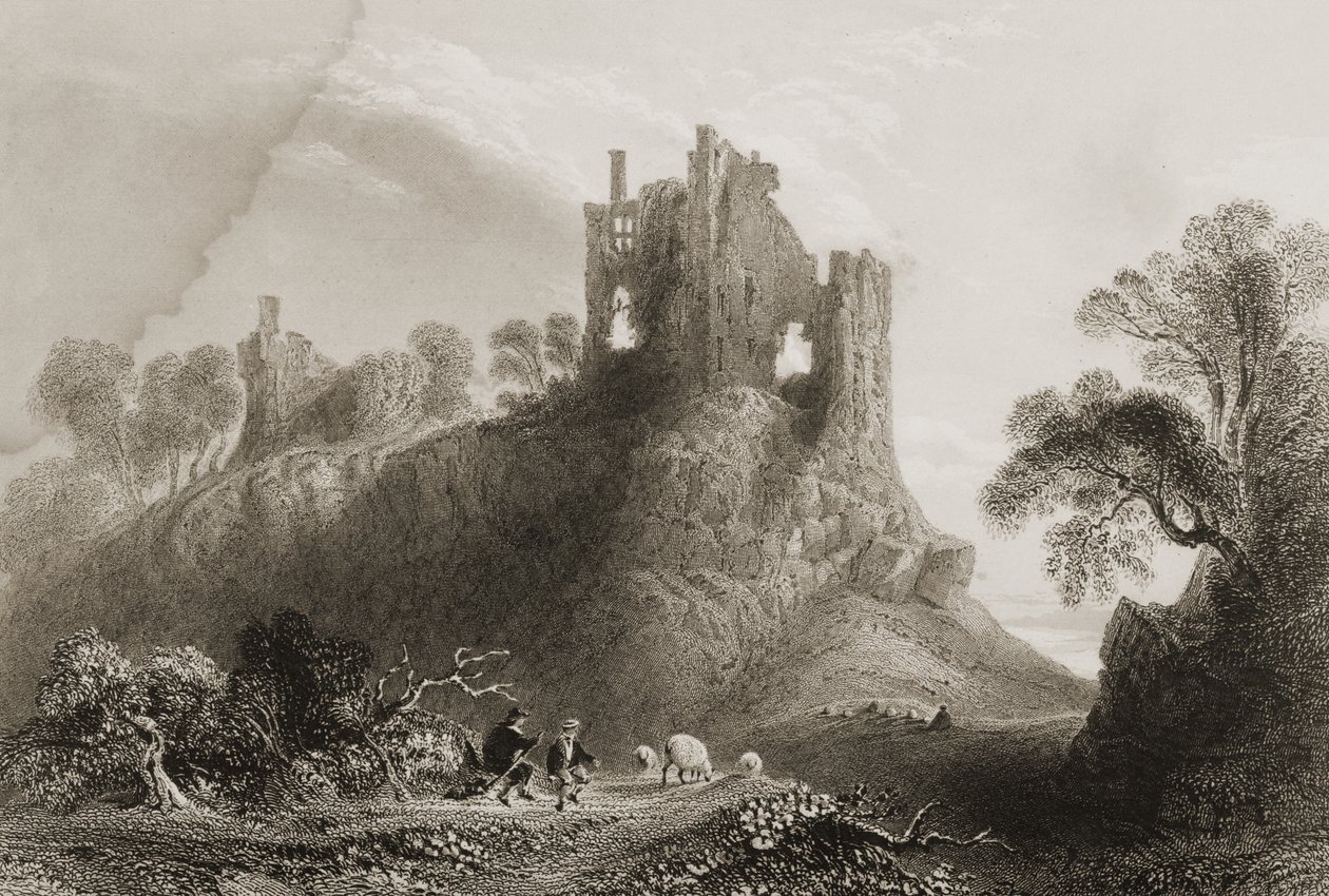 Hrad Carrigogunnell, nedaleko Limericku, hrabství Limerick, Irsko, z knihy "Scenery and Antiquities of Ireland" od George Virtue, 60. léta 19. století od William Henry Bartlett