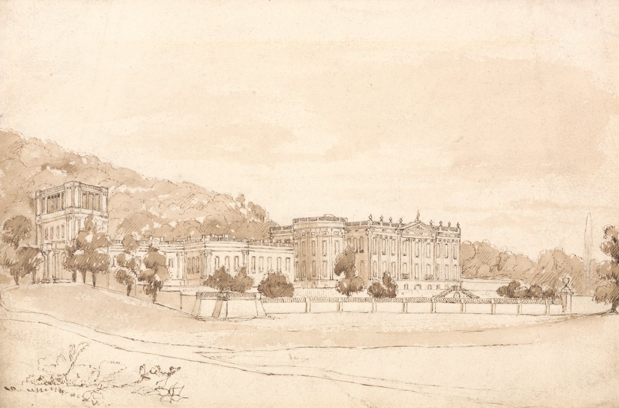 Zámek Chatsworth, Derbyshire od William Henry Bartlett