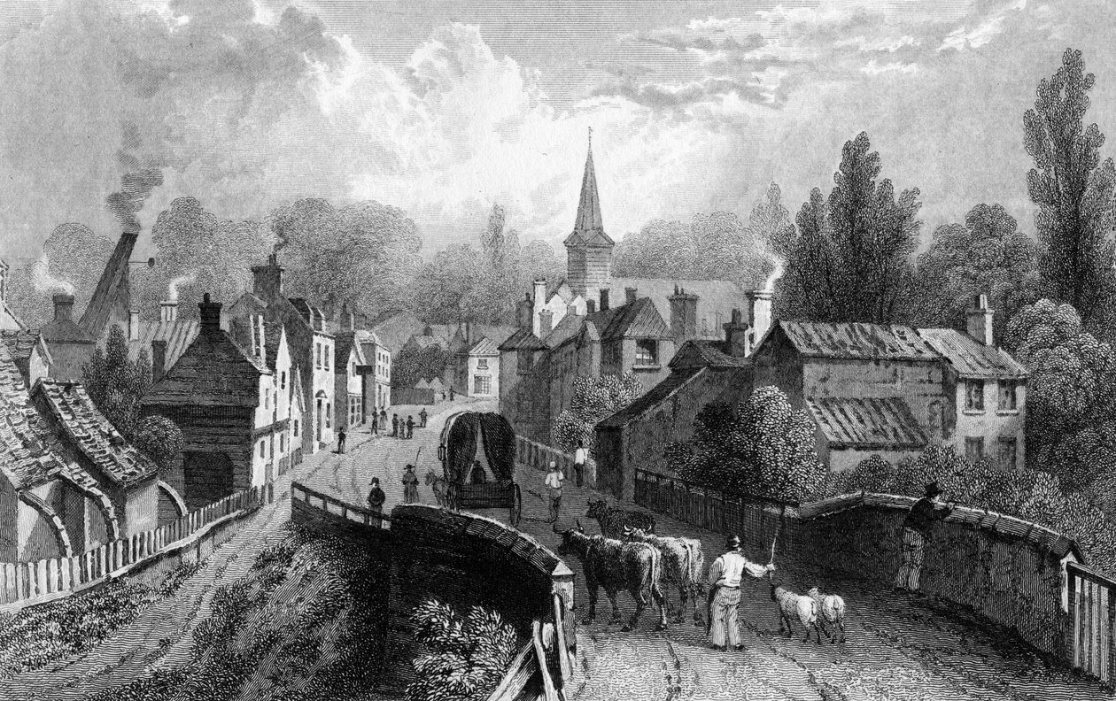 Chipping Ongar, Essex, rytý Henry Adlard, 1832 od William Henry Bartlett