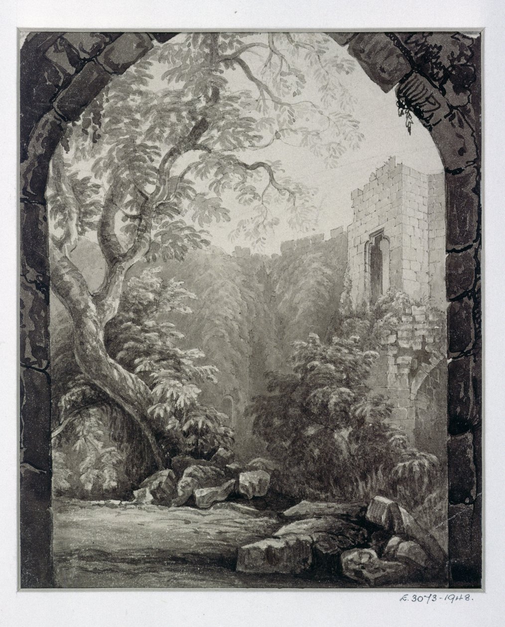 Cliffords Tower, York, interiér, 1827 od William Henry Bartlett