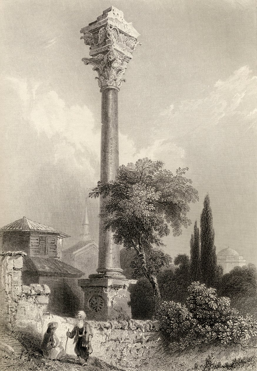 Marcianův sloup, Istanbul, Turecko, ryl H. Adlard od William Henry Bartlett