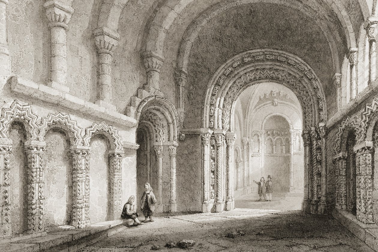 Cormacova kaple (postavena 1127-34), The Rock of Cashel, hrabství Tipperary, Irsko, z „Scenery and Antiquities of Ireland“ od George Virtue, 1860 od William Henry Bartlett