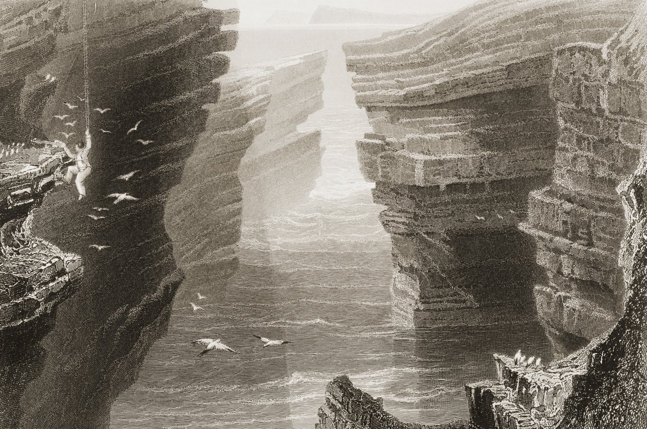 Zátoka v Mal Bay, hrabství Clare, Irsko, z knihy "Scenery and Antiquities of Ireland" od George Virtue, 60. léta 19. století od William Henry Bartlett