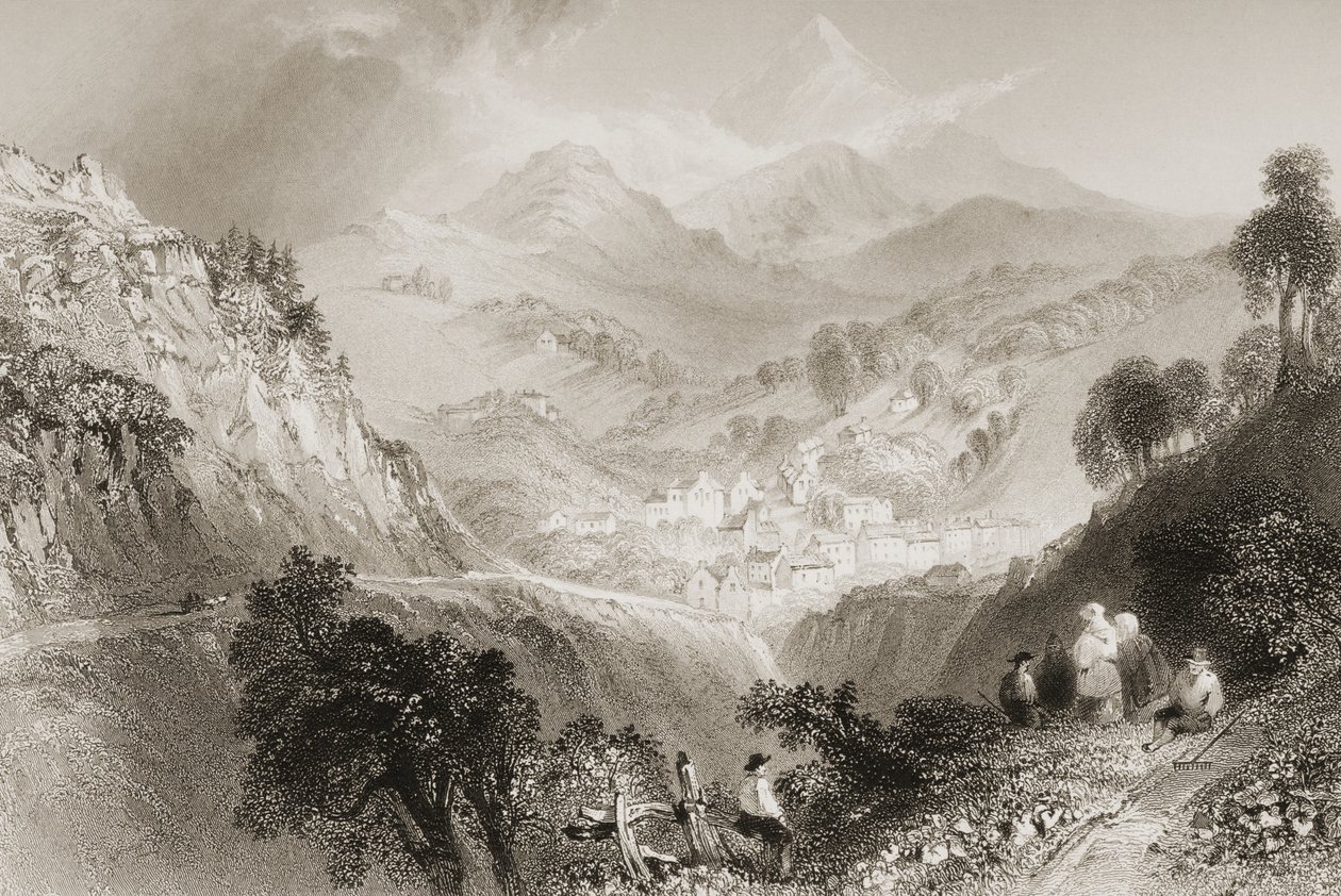 Enniskerry, hrabství Wicklow, z „Scenery and Antiquities of Ireland“ od George Virtue, 60. léta 19. století od William Henry Bartlett